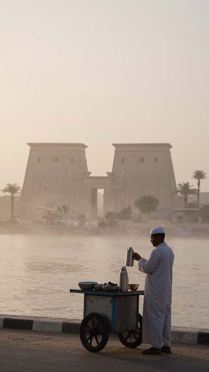 Street Scene at Dawn Light in Luxor in in Luxor, Egypt