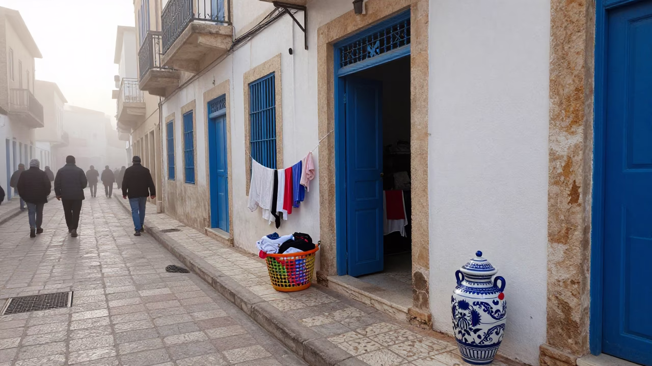 Street Scene at Dawn Light in Tunis in in Tunis, Tunisia