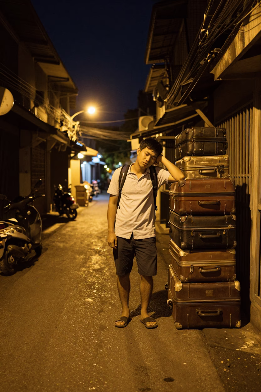 Street Scene at Deep In The Night Light in Chiang Mai in in Chiang Mai, Thailand