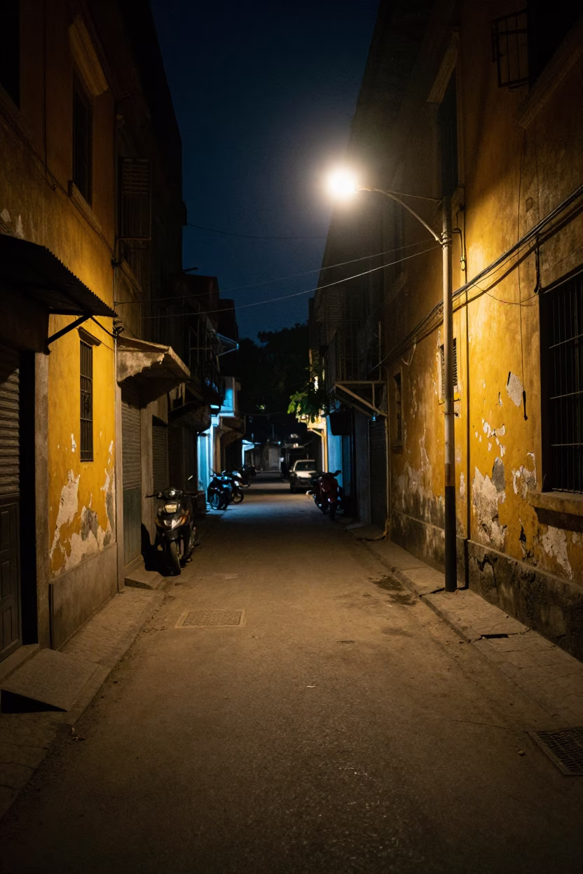 Street Scene at Deep In The Night Light in Kolkata in in Kolkata, India