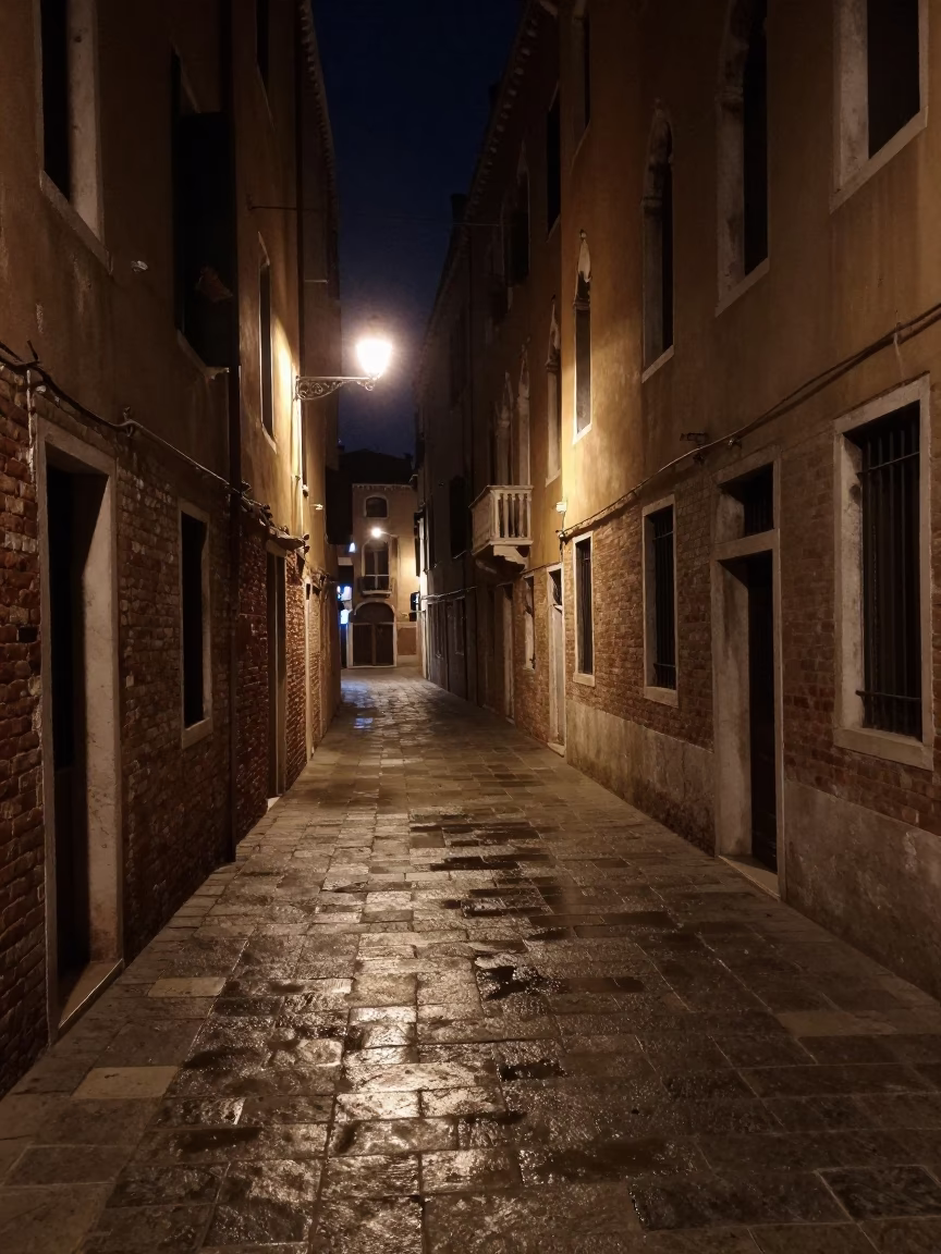 Street Scene at Deep In The Night Light in Venice in in Venice, Italy