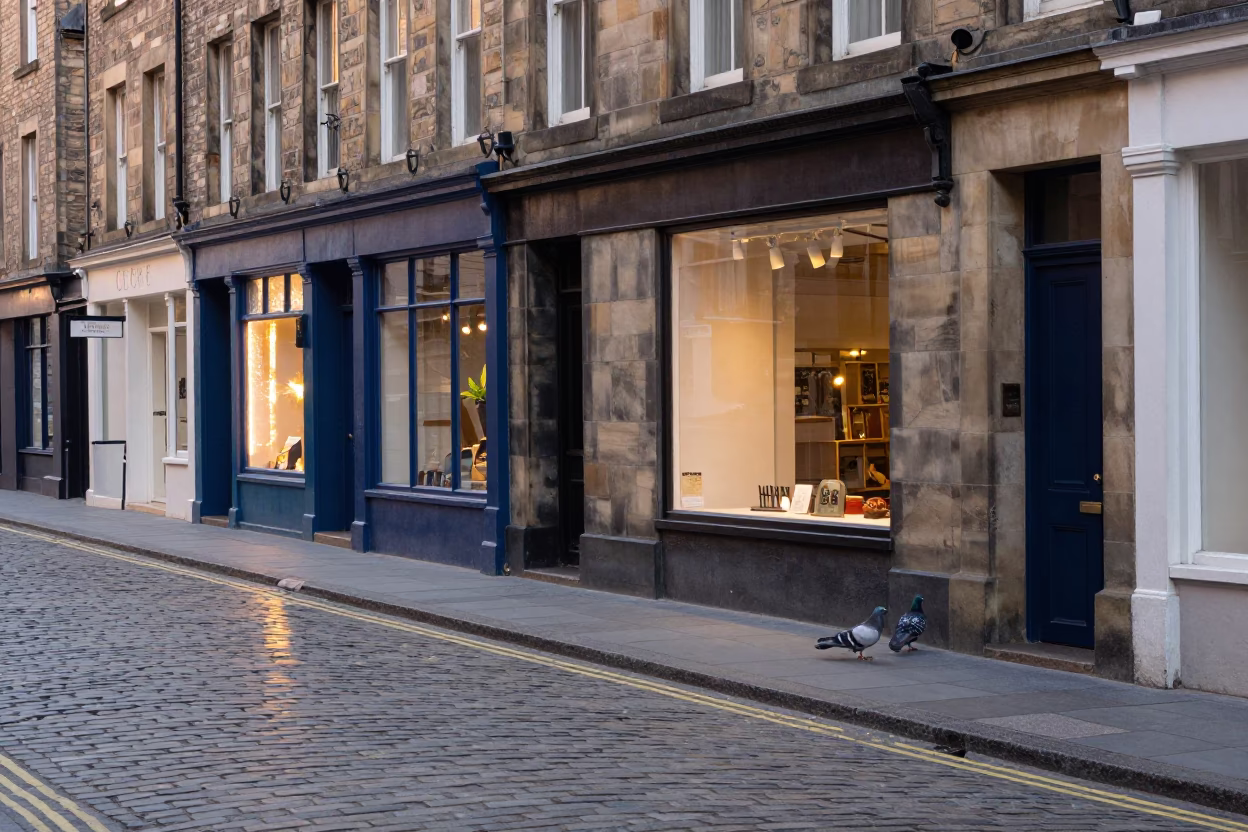 Street Scene at Evening Light in Edinburgh in in Edinburgh, United Kingdom