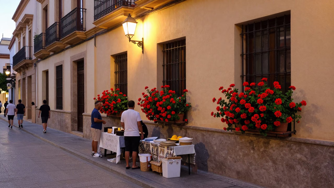 Street Scene at Evening Light in Valencia in in Valencia, Spain