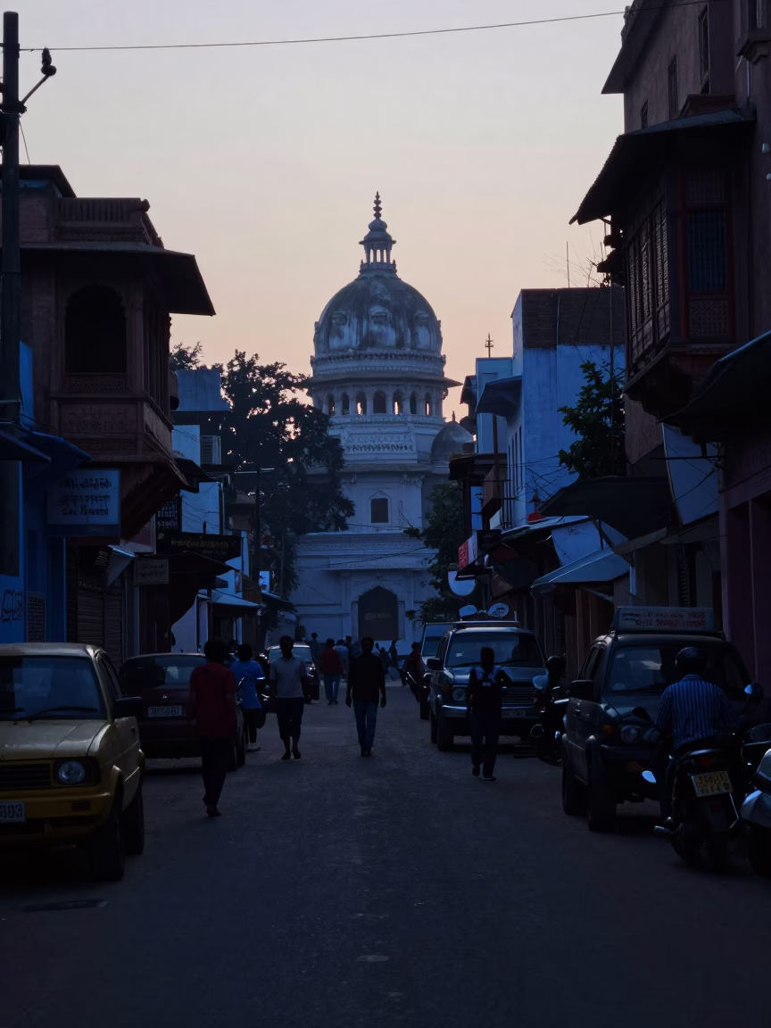 Street Scene at First Light Of Dawn in Hyderabad in in Hyderabad, India