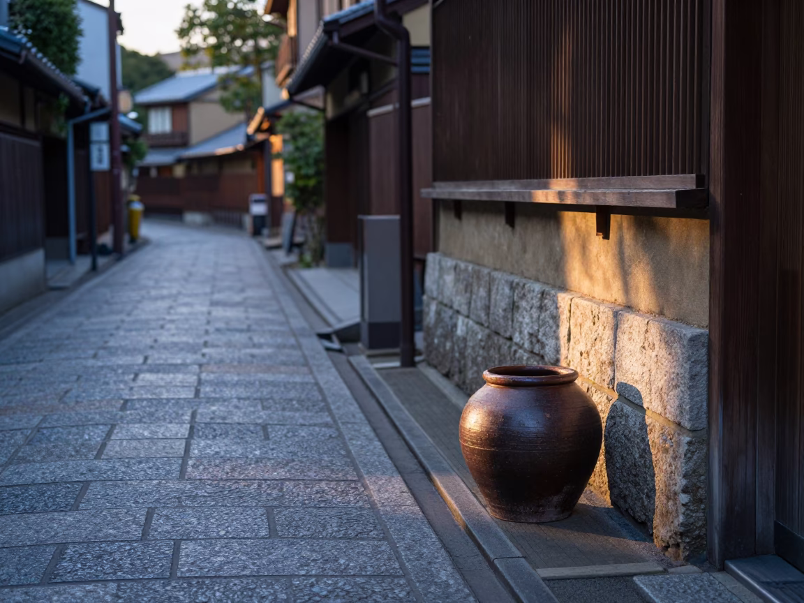 Street Scene at First Light Of Dawn in Kyoto in in Kyoto, Japan