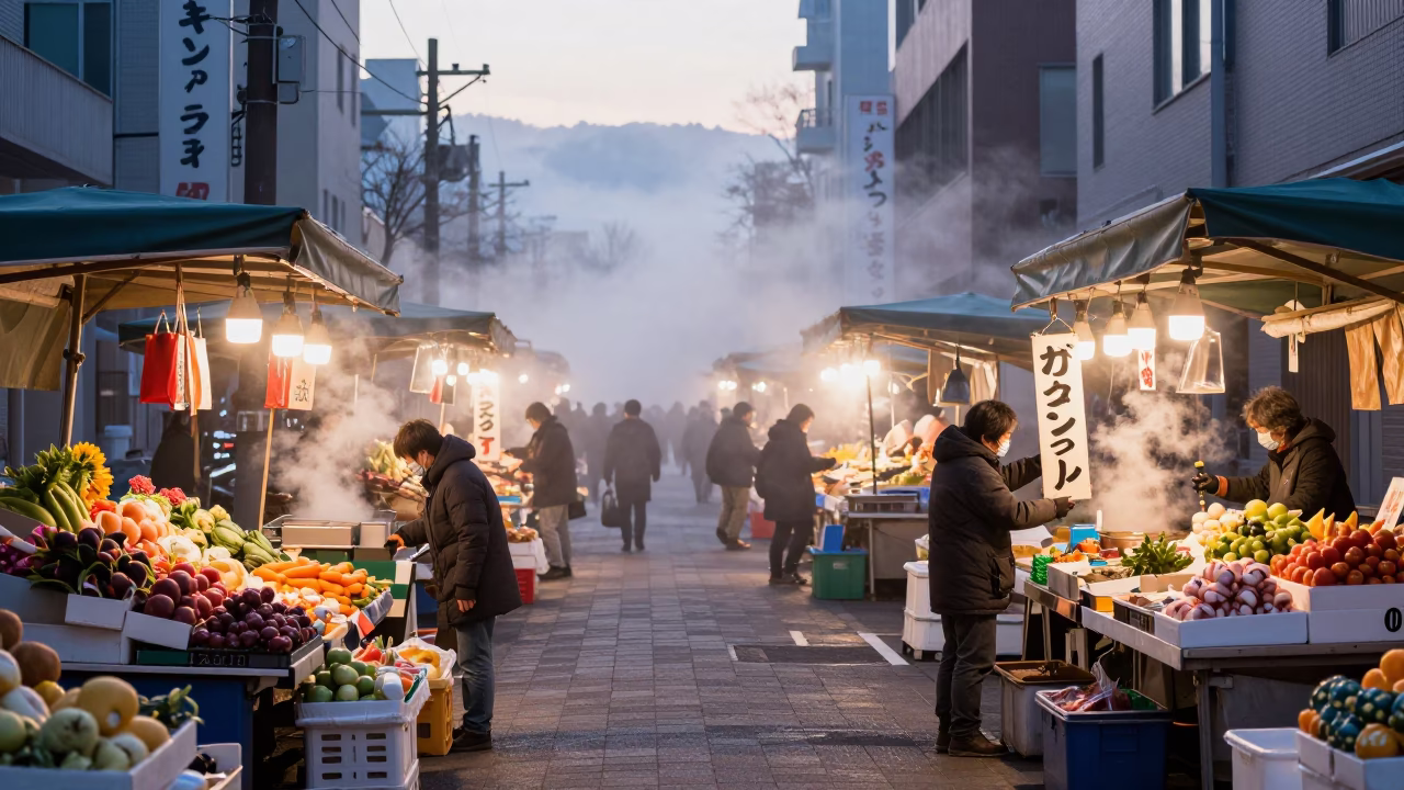 Street Scene at First Light Of Dawn in Sapporo in in Sapporo, Japan
