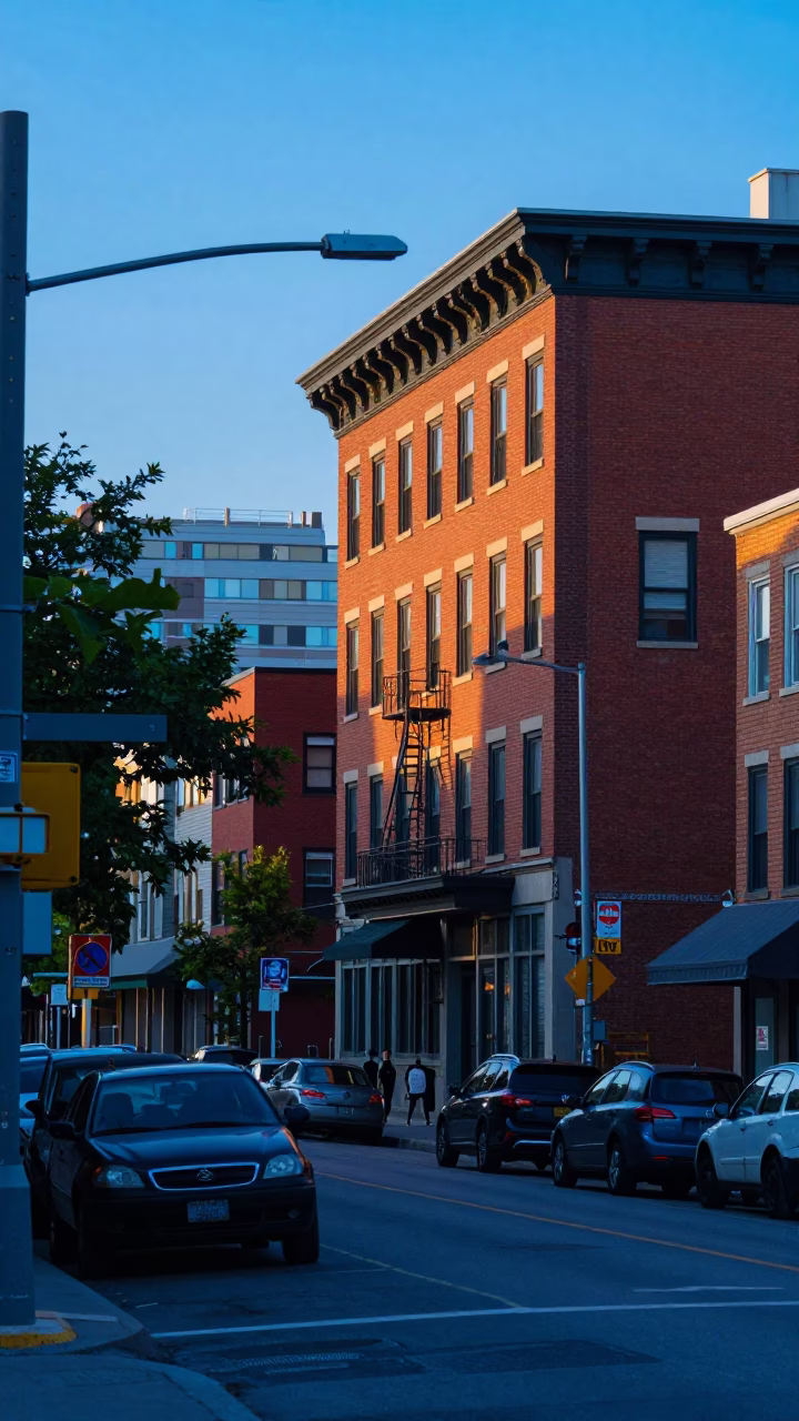 Street Scene at First Light Of Dawn in Toronto in in Toronto, Ontario, Canada