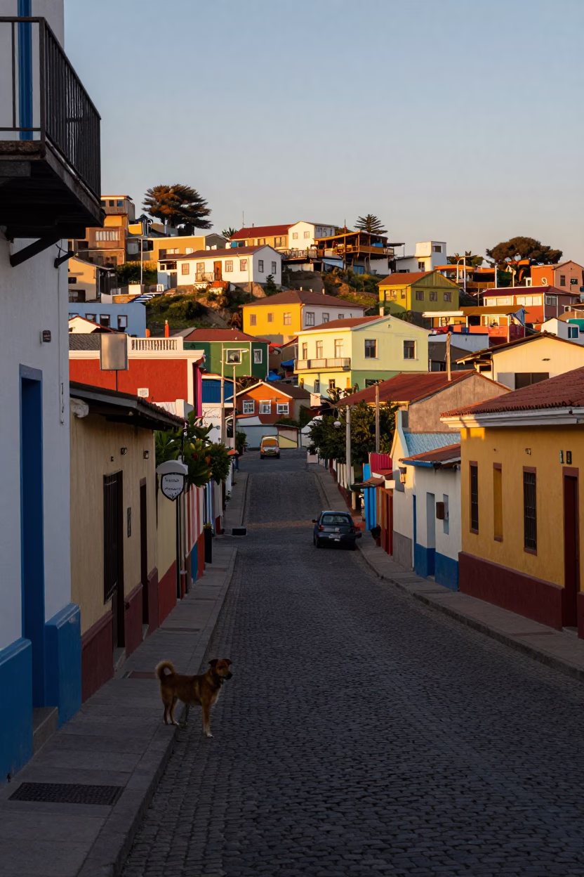 Street Scene at First Light Of Dawn in Valparaiso in in Valparaiso, Chile