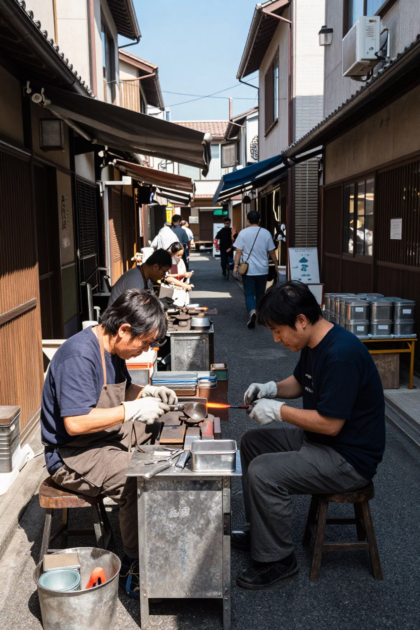 Street Scene at Flat Noon Light in Fukuoka in in Fukuoka, Japan