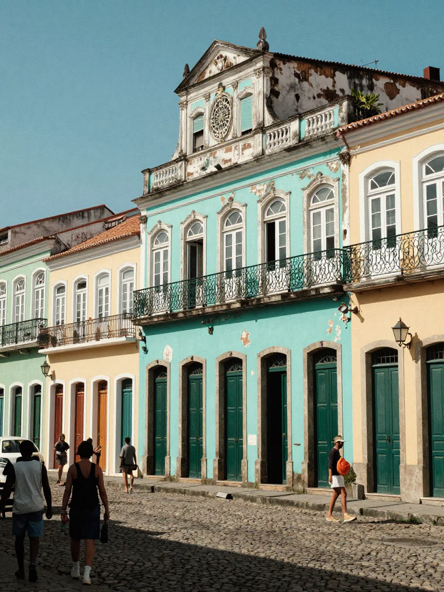 Street Scene at Flat Noon Light in Salvador in in Salvador, Brazil