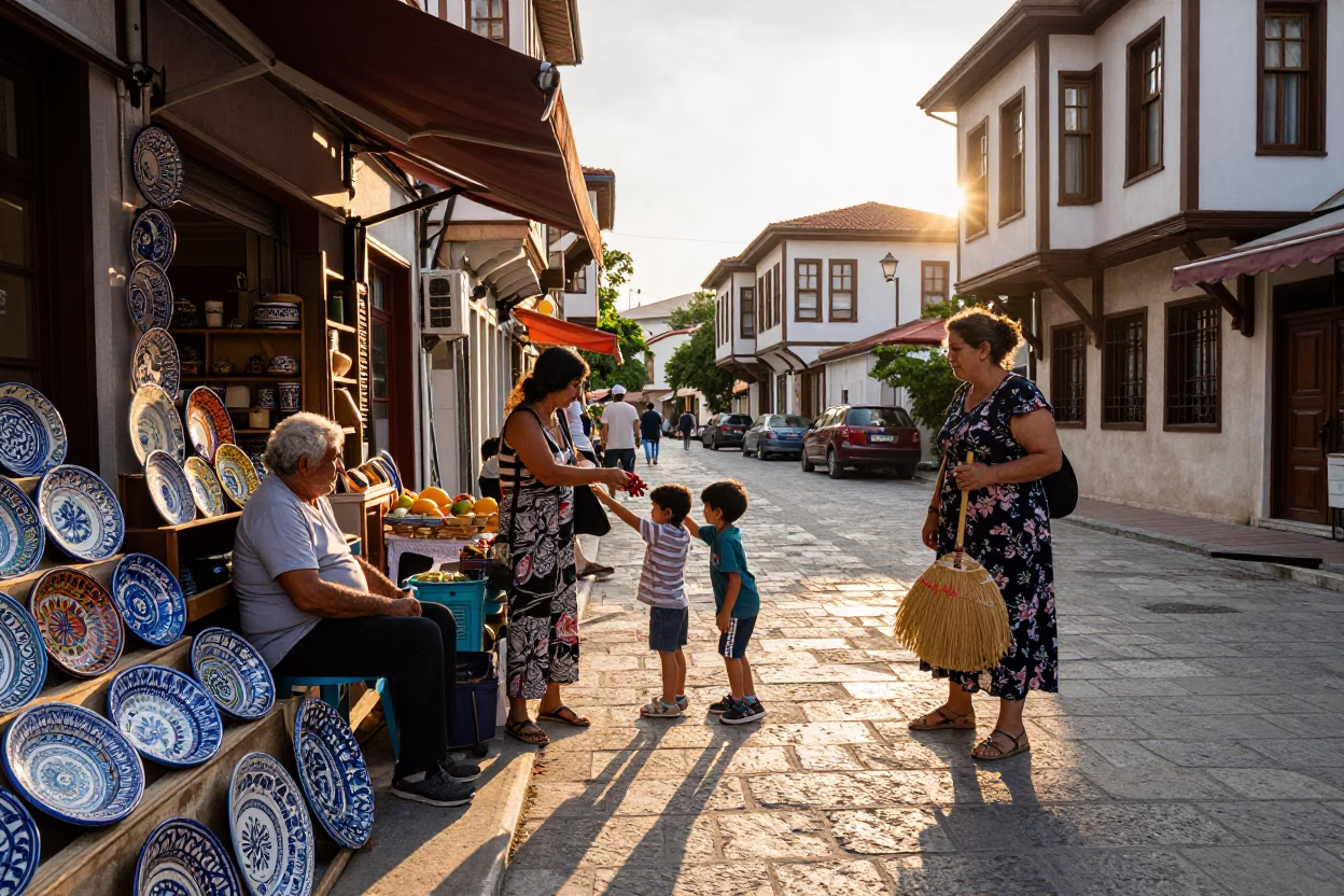 Street Scene at Golden Hour in Izmir in in Izmir, Turkey