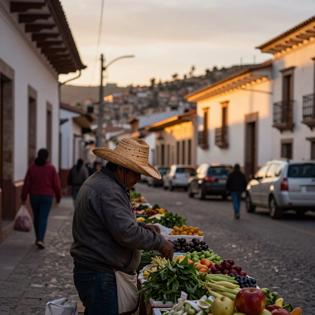 Street Scene at Golden Hour in La Paz in in La Paz, Bolivia
