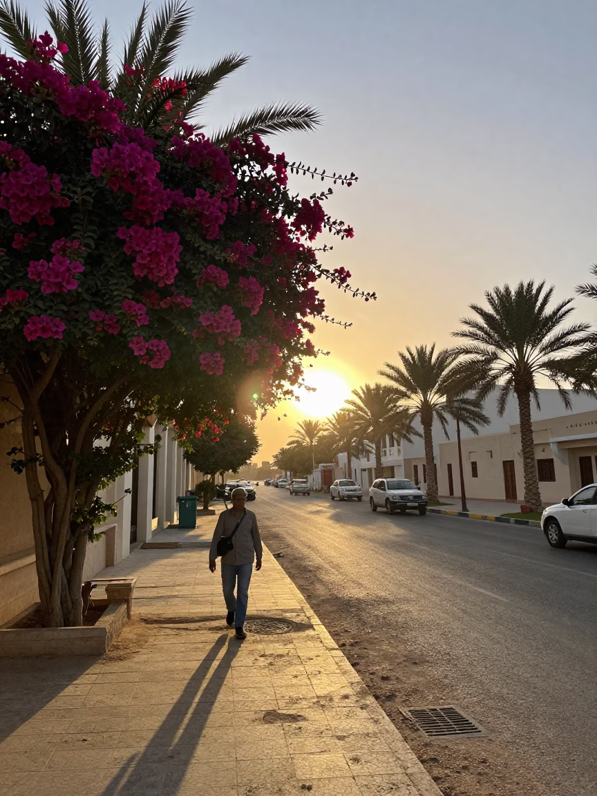 Street Scene at Golden Hour in Muscat in in Muscat, Oman