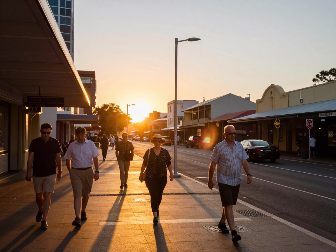 Street Scene at Golden Hour in Perth in in Perth, Western Australia, Australia