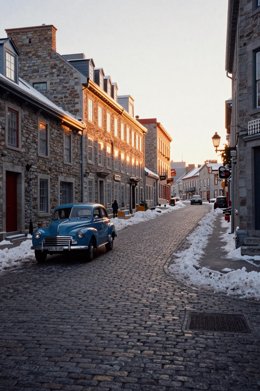 Street Scene at Golden Hour in Quebec City in in Quebec City, Quebec, Canada