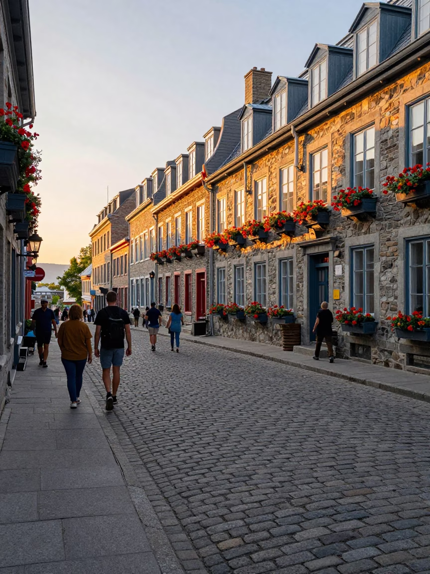 Street Scene at Golden Hour in Quebec City in in Quebec City, Quebec, Canada