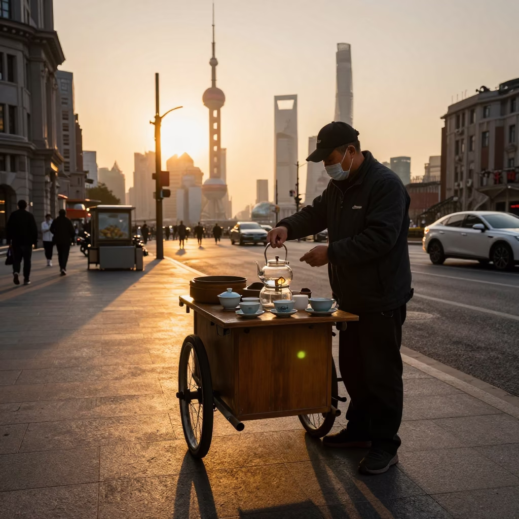 Street Scene at Golden Hour in Shanghai in in Shanghai, China