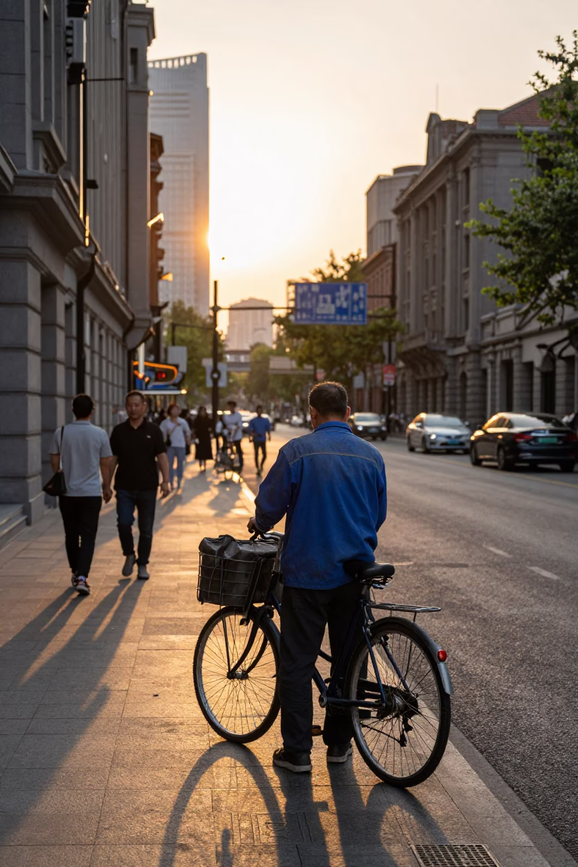 Street Scene at Golden Hour in Shanghai in in Shanghai, China