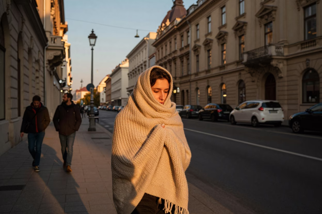 Street Scene at Honeyed Evening Light in Budapest in in Budapest, Hungary
