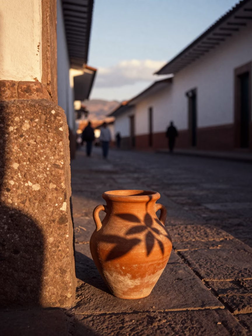 Street Scene at Honeyed Evening Light in Cusco in in Cusco, Peru