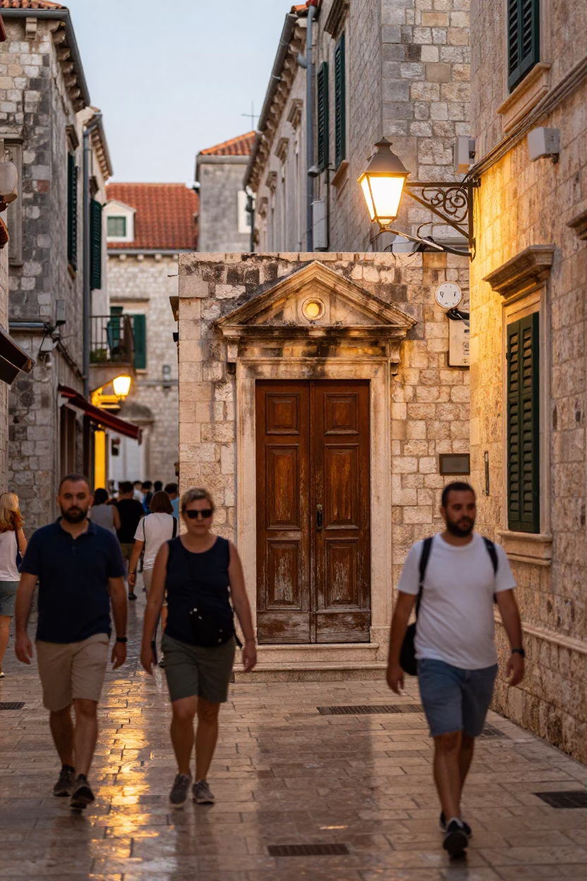 Street Scene at Honeyed Evening Light in Dubrovnik in in Dubrovnik, Croatia