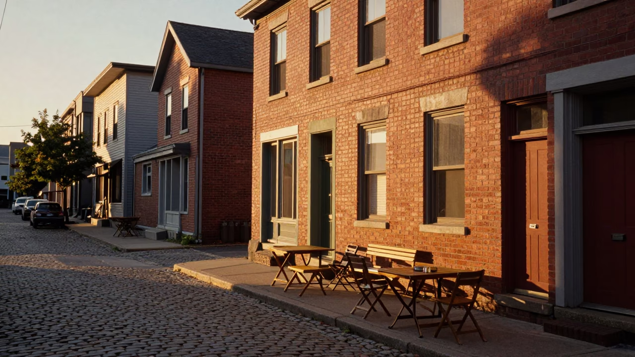 Street Scene at Honeyed Evening Light in Halifax in in Halifax, Nova Scotia, Canada