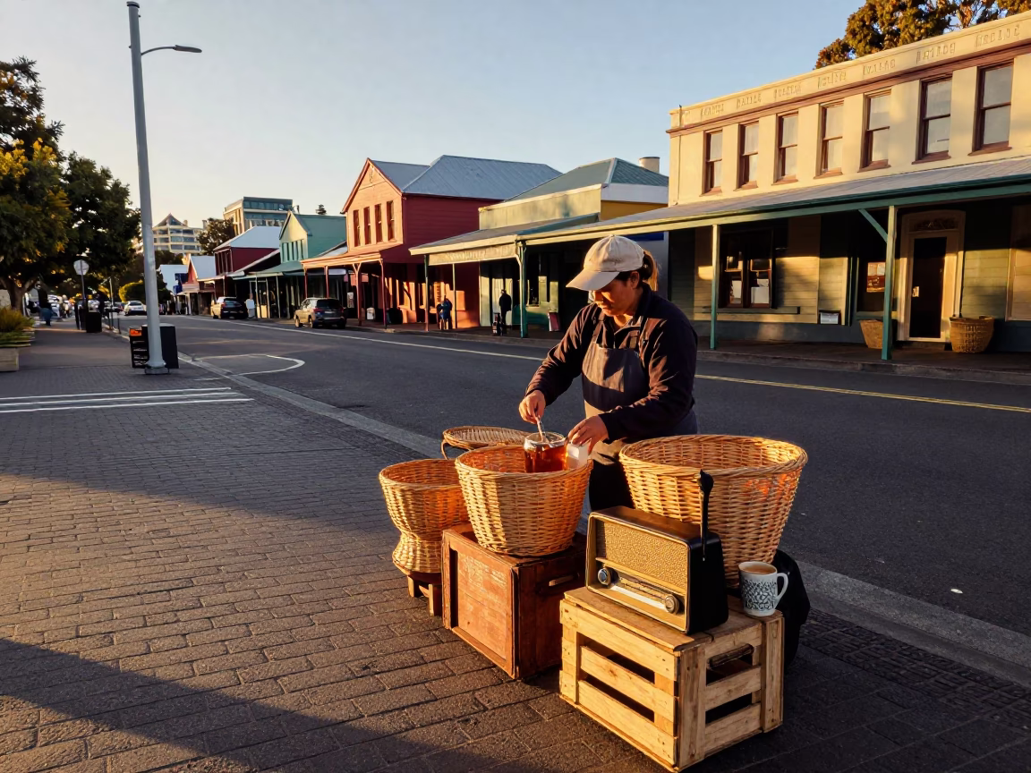 Street Scene at Honeyed Evening Light in Hobart in in Hobart, Tasmania, Australia