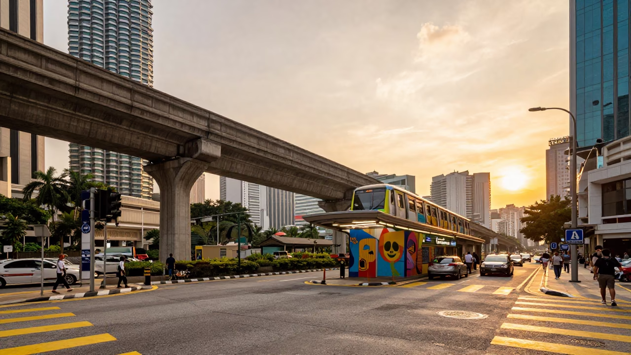 Street Scene at Honeyed Evening Light in Kuala Lumpur in in Kuala Lumpur, Malaysia