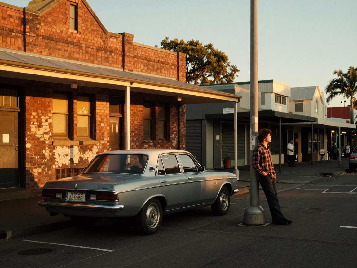 Street Scene at Honeyed Evening Light in Melbourne in in Melbourne, Victoria, Australia