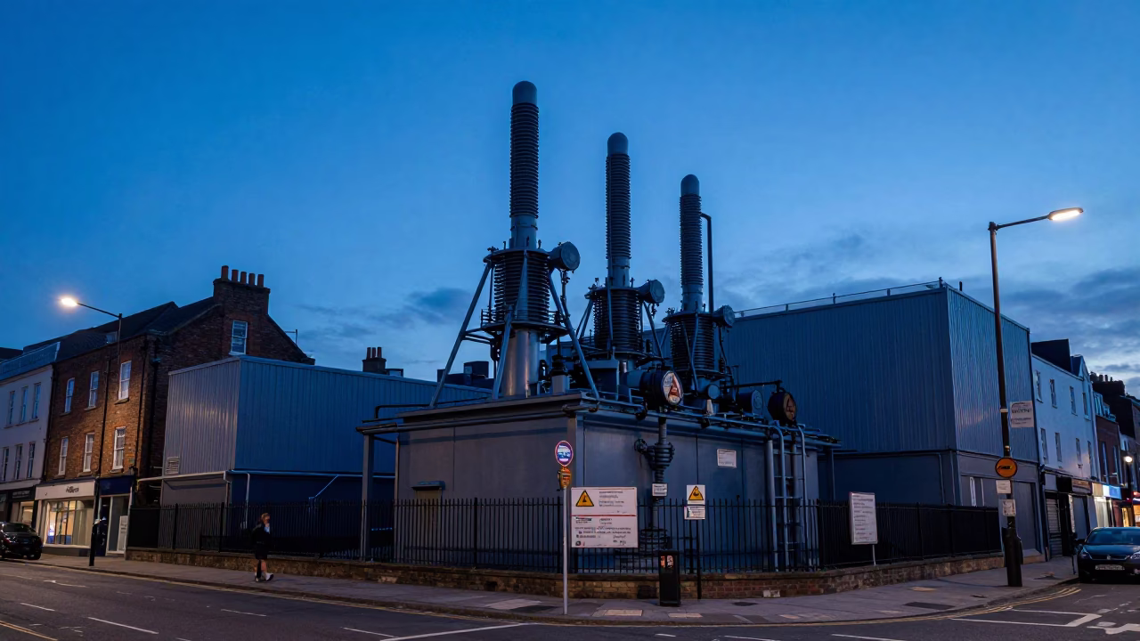 Street Scene at Indigo Twilight After Sunset in Bristol in in Bristol, United Kingdom