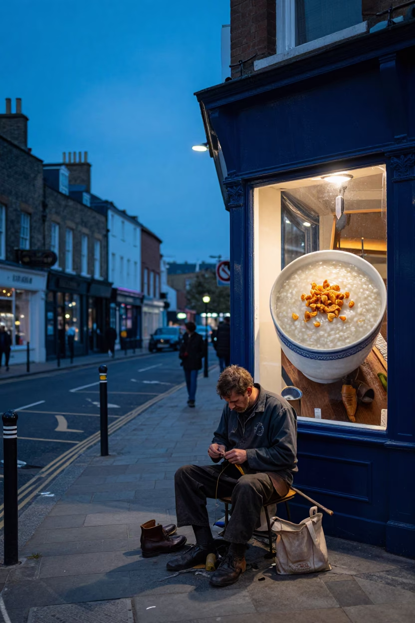 Street Scene at Indigo Twilight After Sunset in Bristol in in Bristol, United Kingdom
