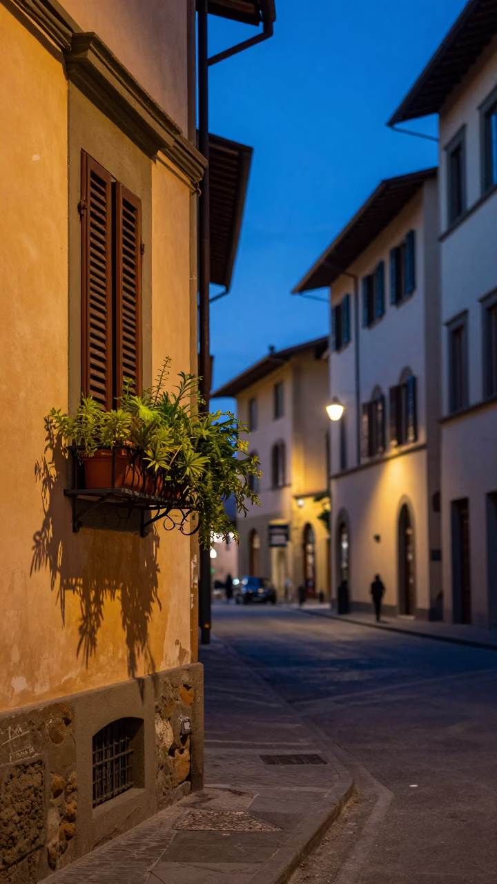 Street Scene at Indigo Twilight After Sunset in Florence in in Florence, Italy