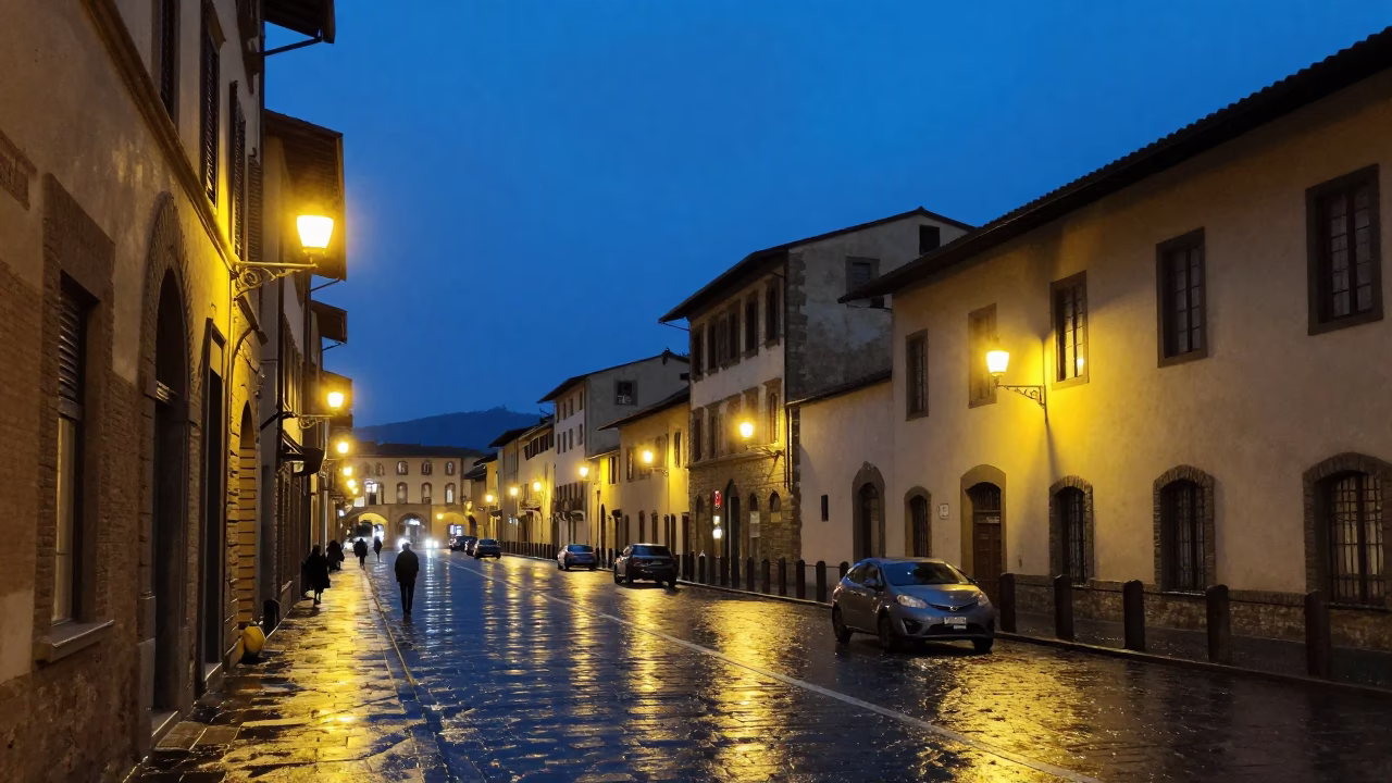 Street Scene at Indigo Twilight After Sunset in Florence in in Florence, Italy