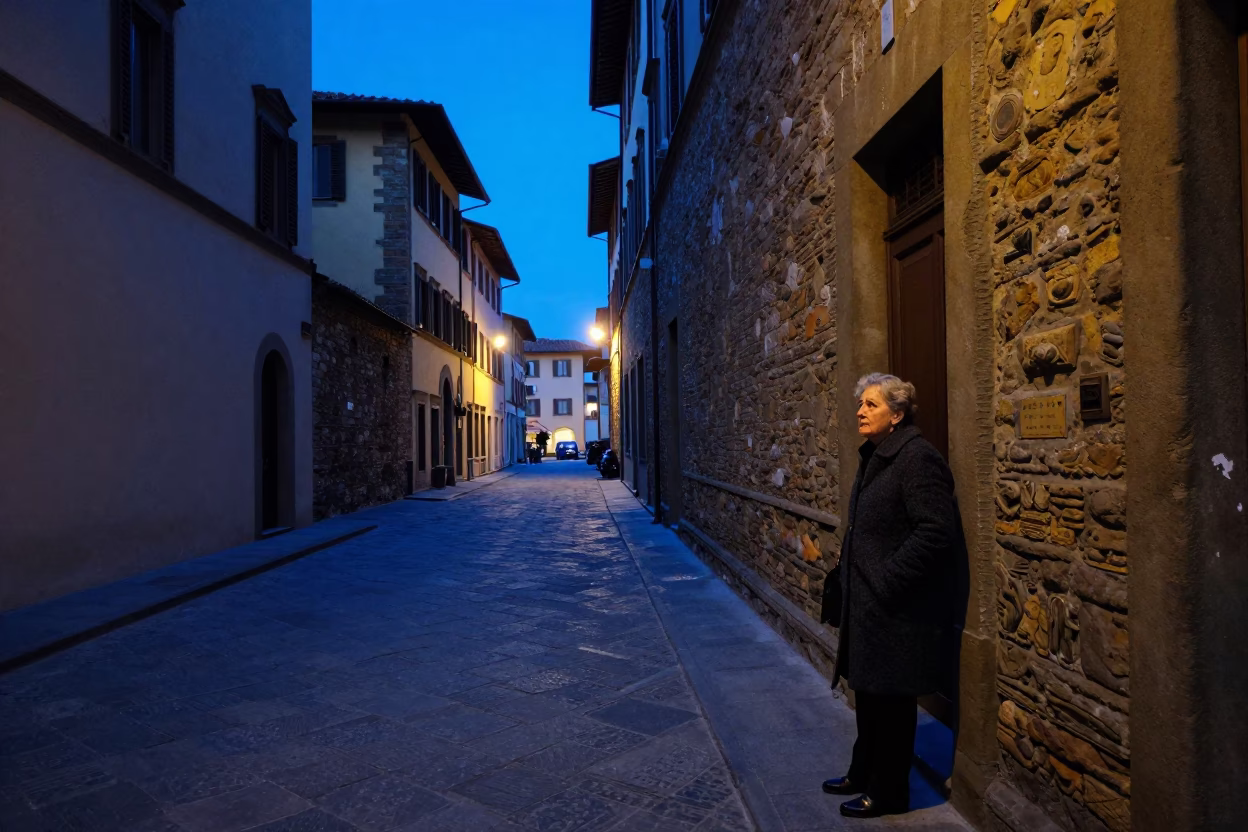 Street Scene at Indigo Twilight After Sunset in Florence in in Florence, Italy