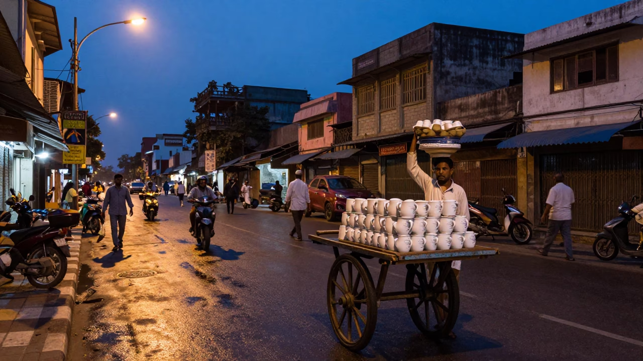 Street Scene at Indigo Twilight After Sunset in Hyderabad in in Hyderabad, India