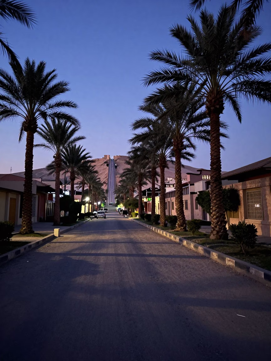 Street Scene at Indigo Twilight After Sunset in Luxor in in Luxor, Egypt