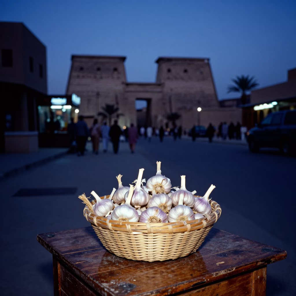 Street Scene at Indigo Twilight After Sunset in Luxor in in Luxor, Egypt