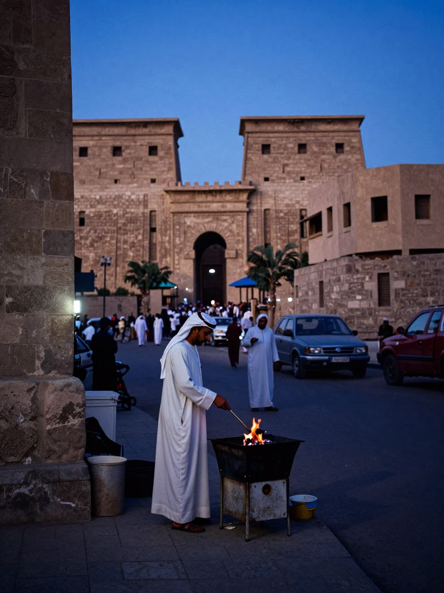 Street Scene at Indigo Twilight After Sunset in Luxor in in Luxor, Egypt