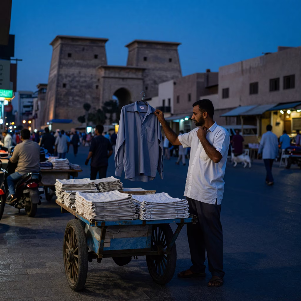 Street Scene at Indigo Twilight After Sunset in Luxor in in Luxor, Egypt