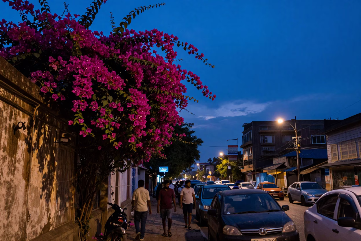 Street Scene at Indigo Twilight After Sunset in Mumbai in in Mumbai, India