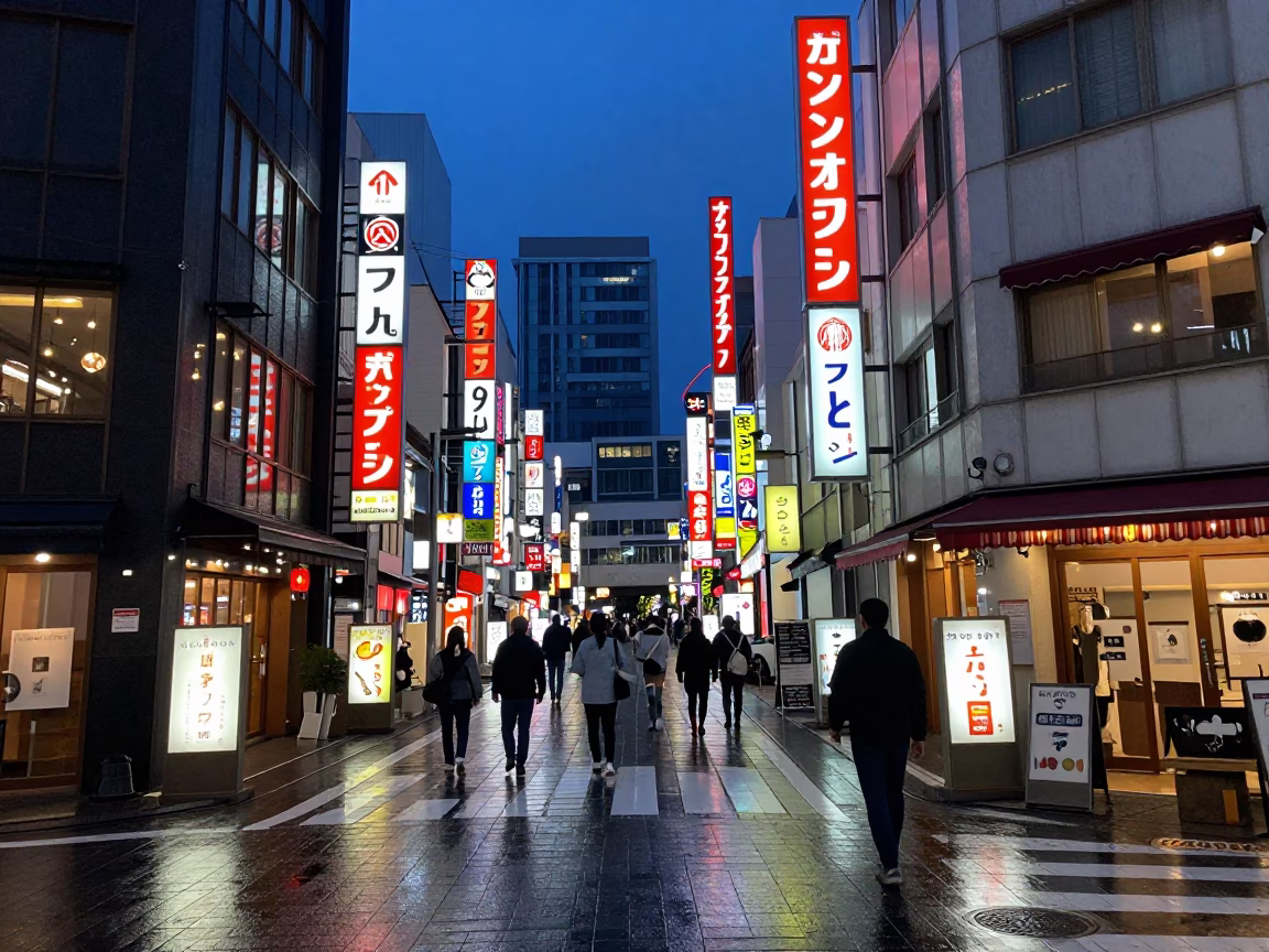 Street Scene at Indigo Twilight After Sunset in Osaka in in Osaka, Japan