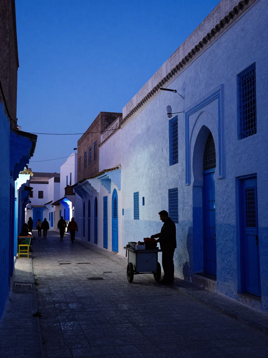 Street Scene at Indigo Twilight After Sunset in Tunis in in Tunis, Tunisia
