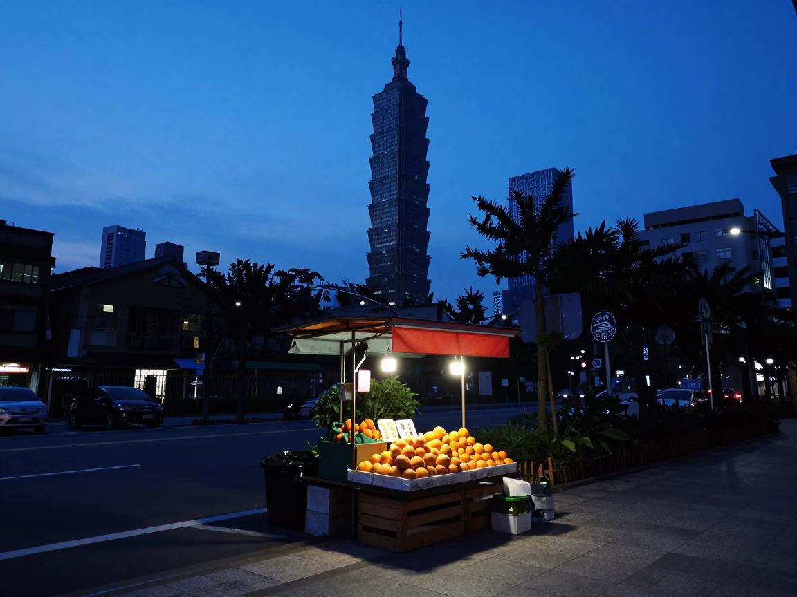 Street Scene at Indigo Twilight After Sunset in Taipei in in Taipei, Taiwan