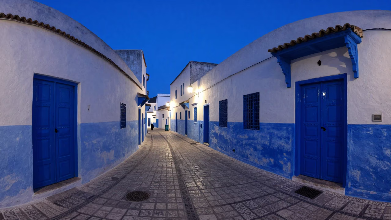 Street Scene at Indigo Twilight After Sunset in Tunis in in Tunis, Tunisia