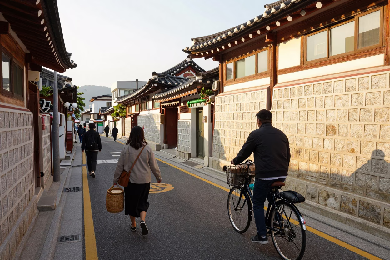 Street Scene at Late Afternoon Light in Busan in in Busan, South Korea
