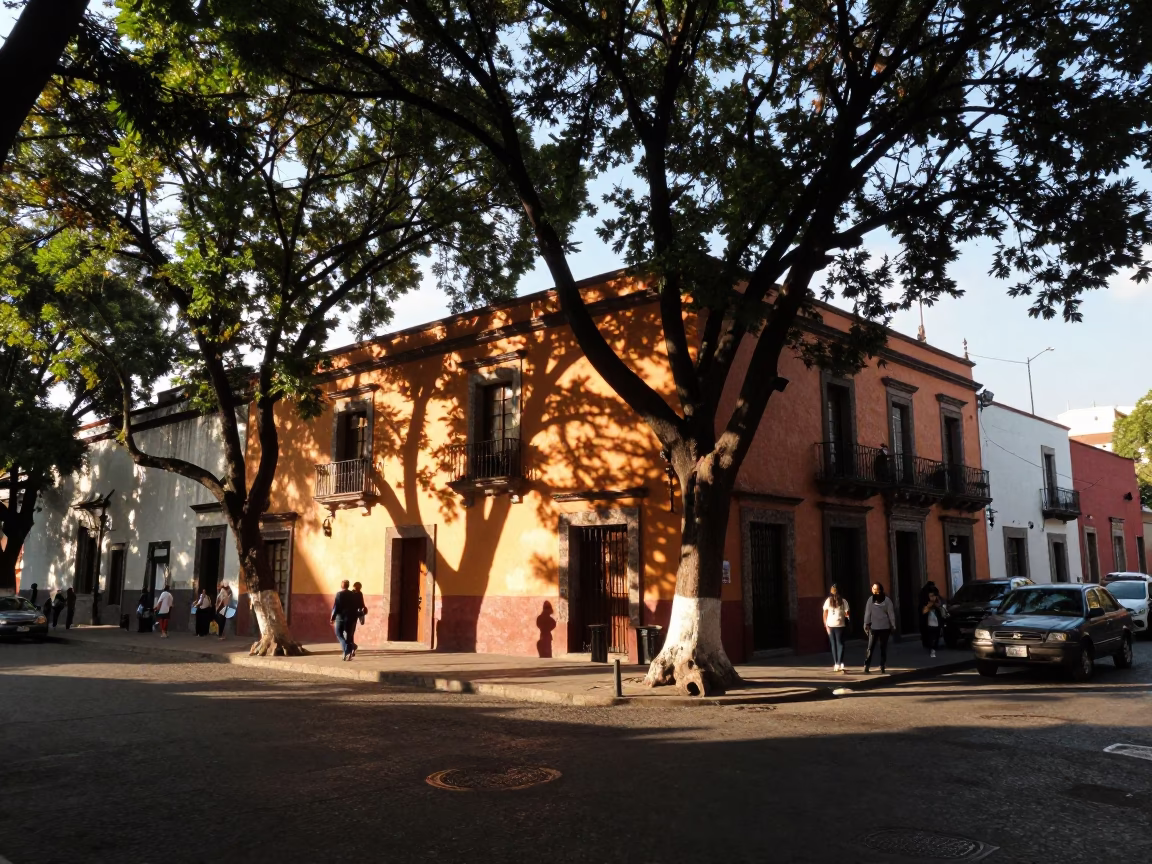 Street Scene at Late Afternoon Light in Mexico City in in Mexico City, Mexico