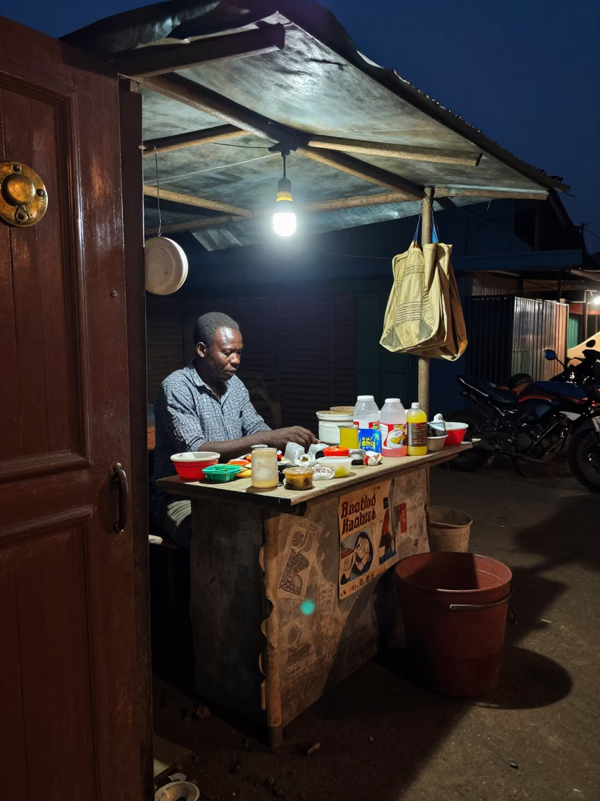 Street Scene at Late At Night Light in Accra in in Accra, Ghana