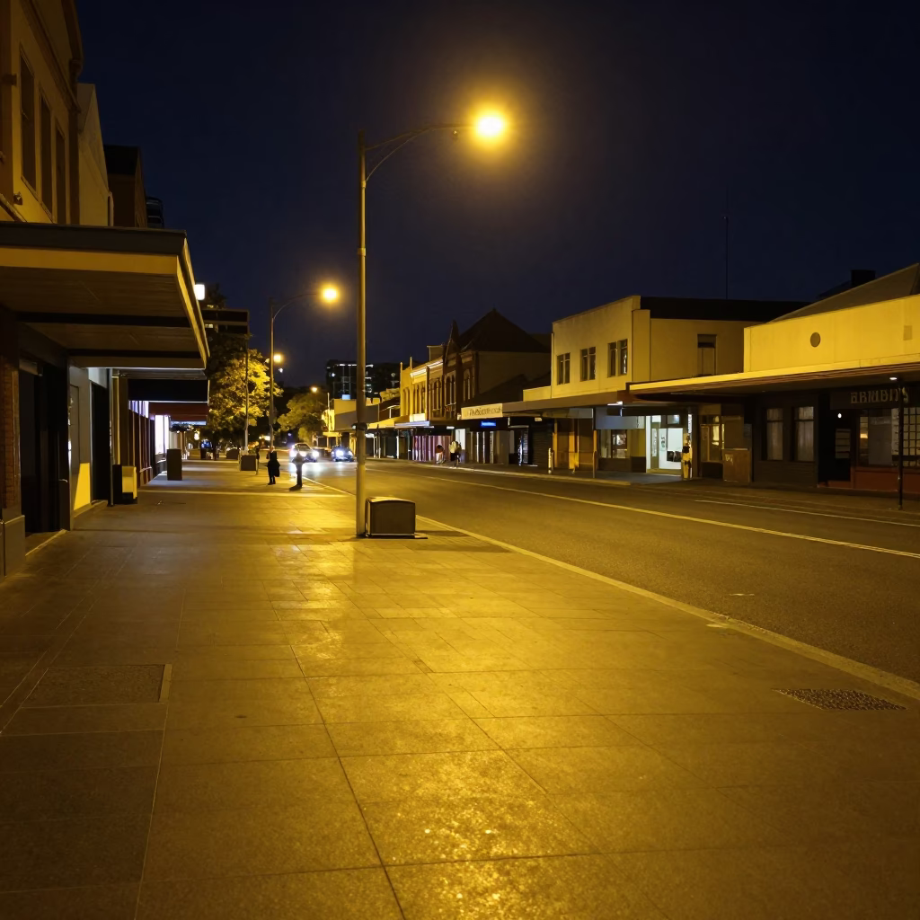 Street Scene at Late At Night Light in Adelaide in in Adelaide, South Australia, Australia