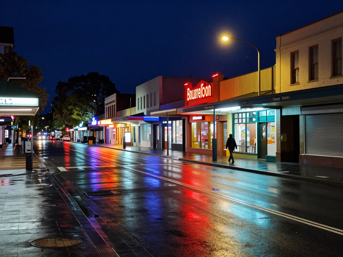 Street Scene at Late At Night Light in Adelaide in in Adelaide, South Australia, Australia