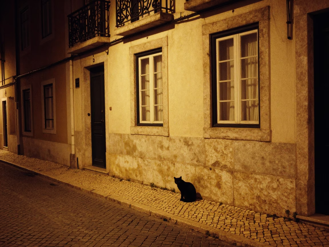 Street Scene at Late At Night Light in Lisbon in in Lisbon, Portugal
